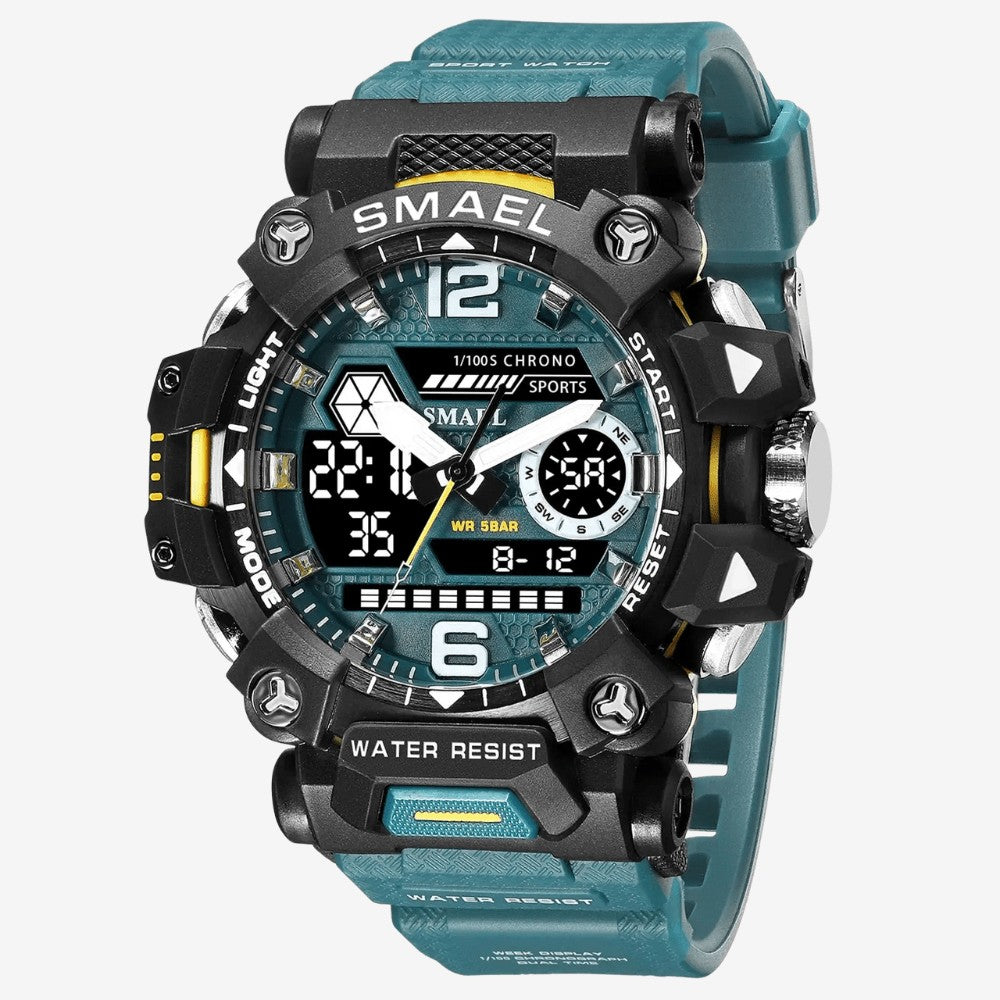 Rugged Outdoor Watch – Dual-Display Shock-Resistant 50m - Blue