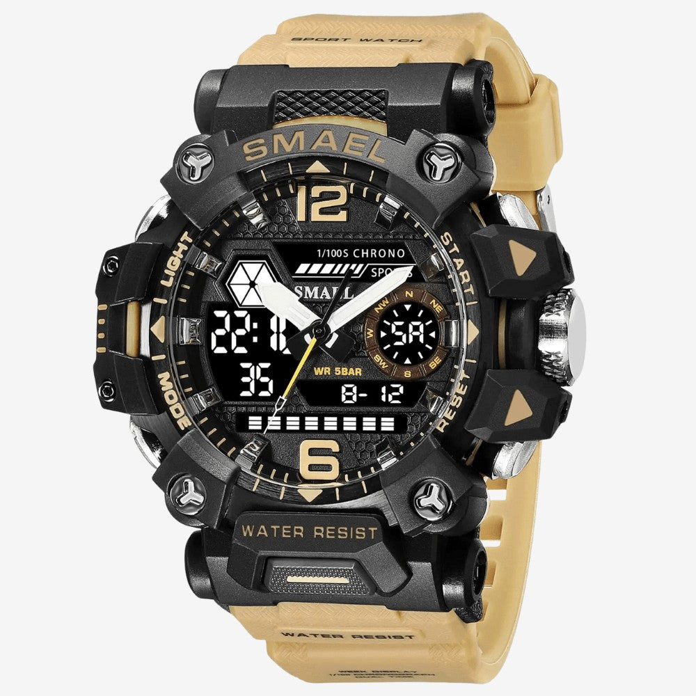 Rugged Outdoor Watch – Dual-Display Shock-Resistant 50m - Khaki