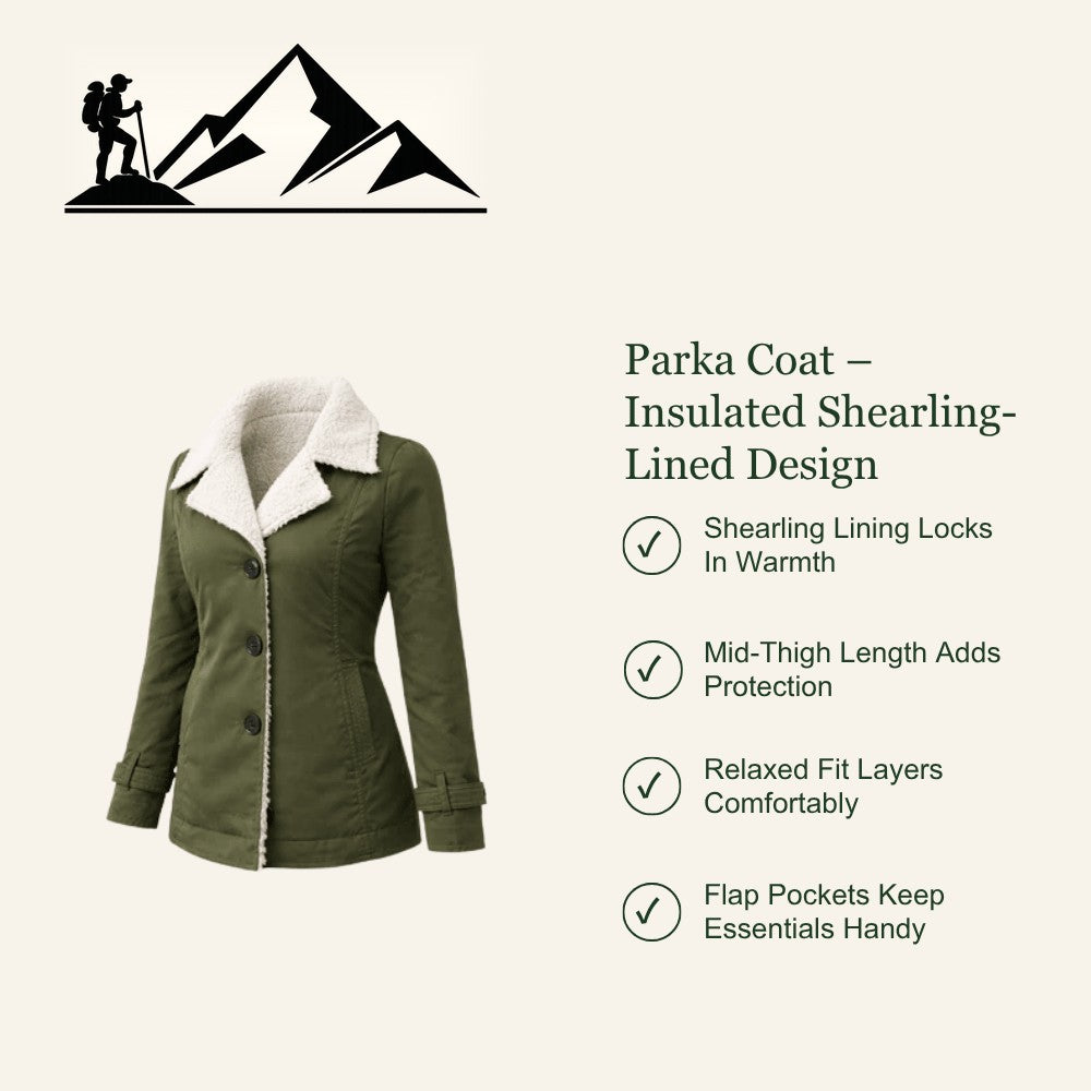 Shearling-Lined Parka – Insulated Mid-Length Winter Coat
