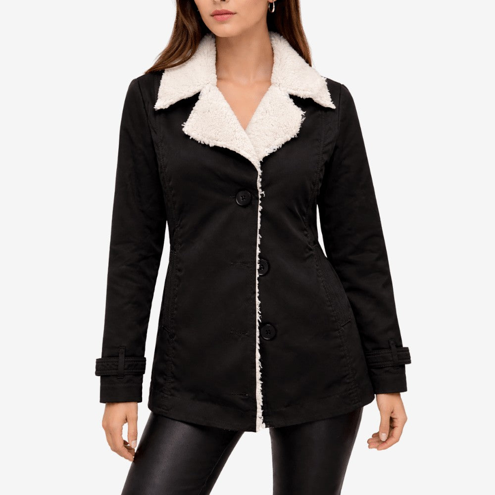 Shearling-Lined Parka – Insulated Mid-Length Winter Coat - Black