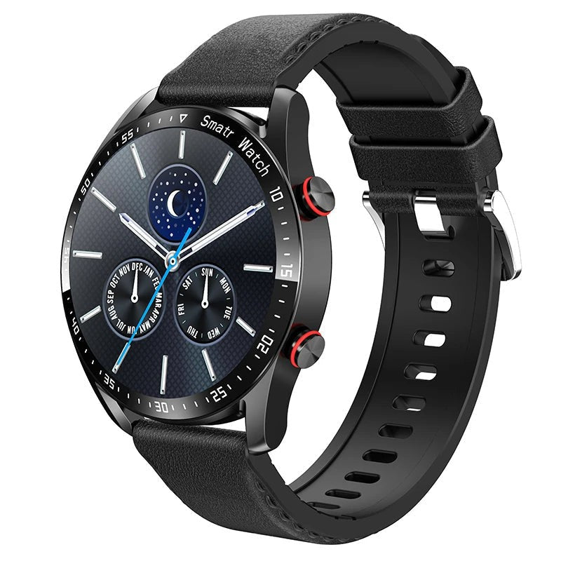 Smartwatch – Water-Resistant Activity & Sleep Tracker - Black Leather