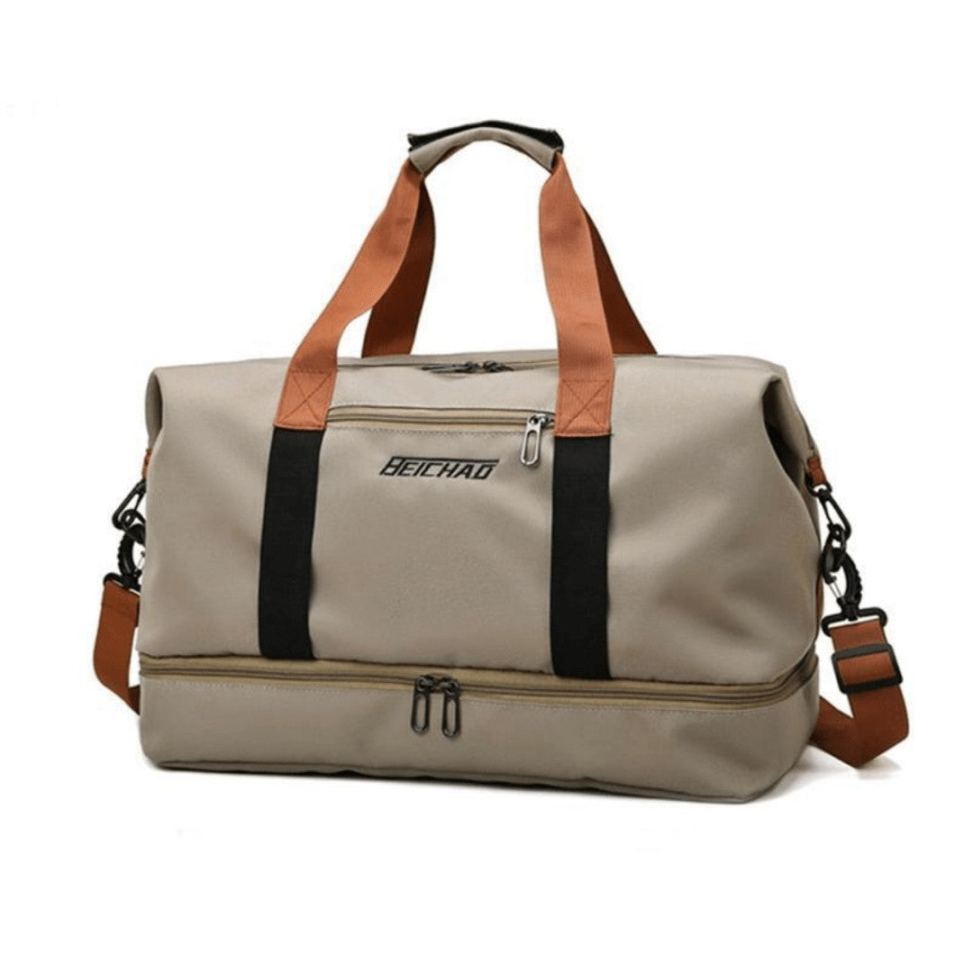 Sports Travel Bag – Water-Resistant 600D Shoe Compartment - Khaki