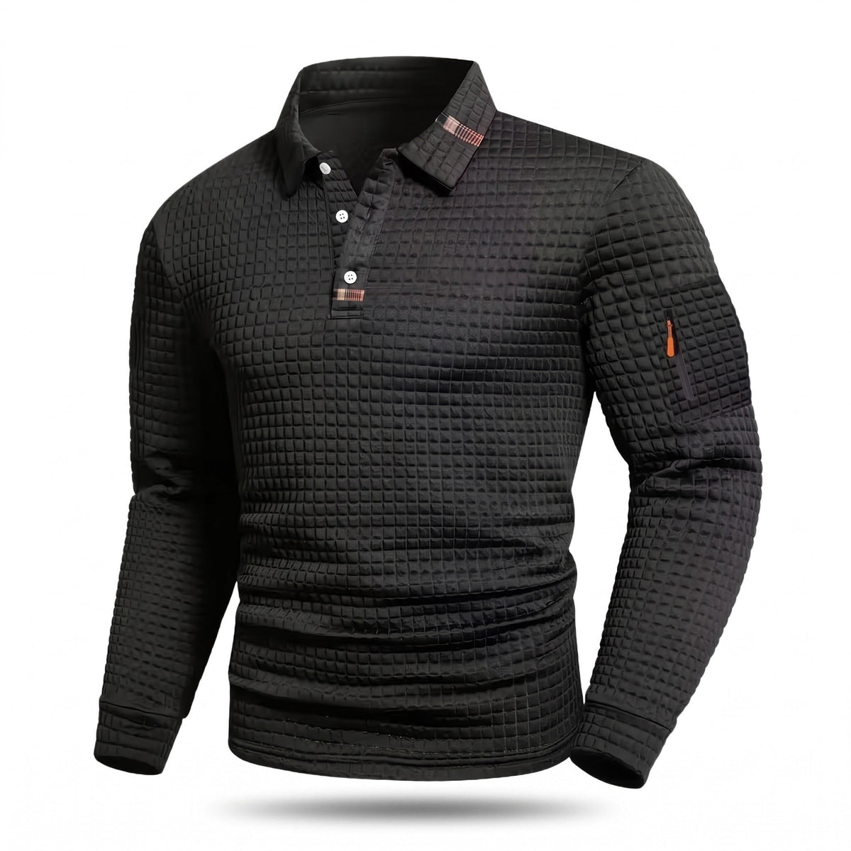 Tactical Polo Shirt – Long-Sleeve Quick-Dry Waffle-Knit Top - Black