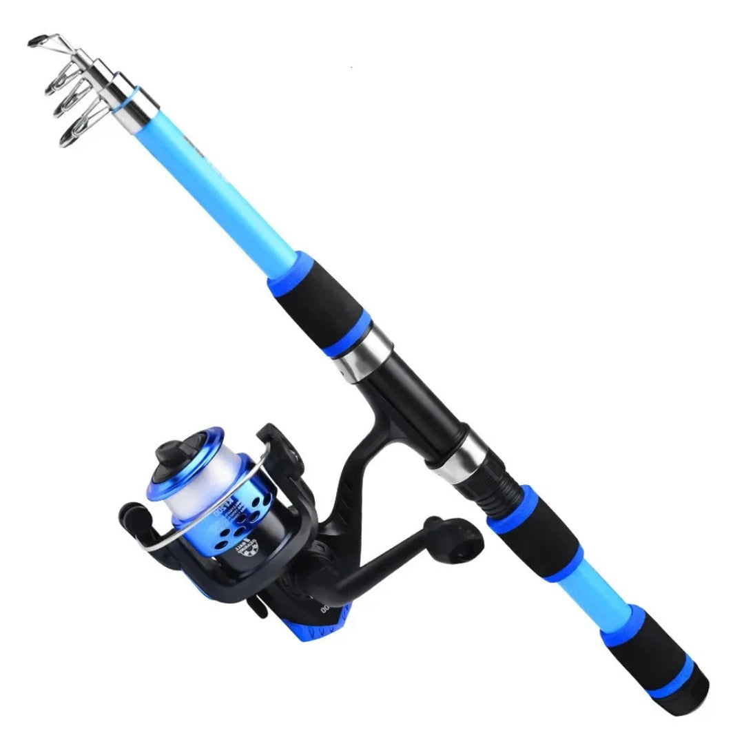 Telescopic Fishing Rod Set – Collapsible Rod & Reel Combo Kit - Blue