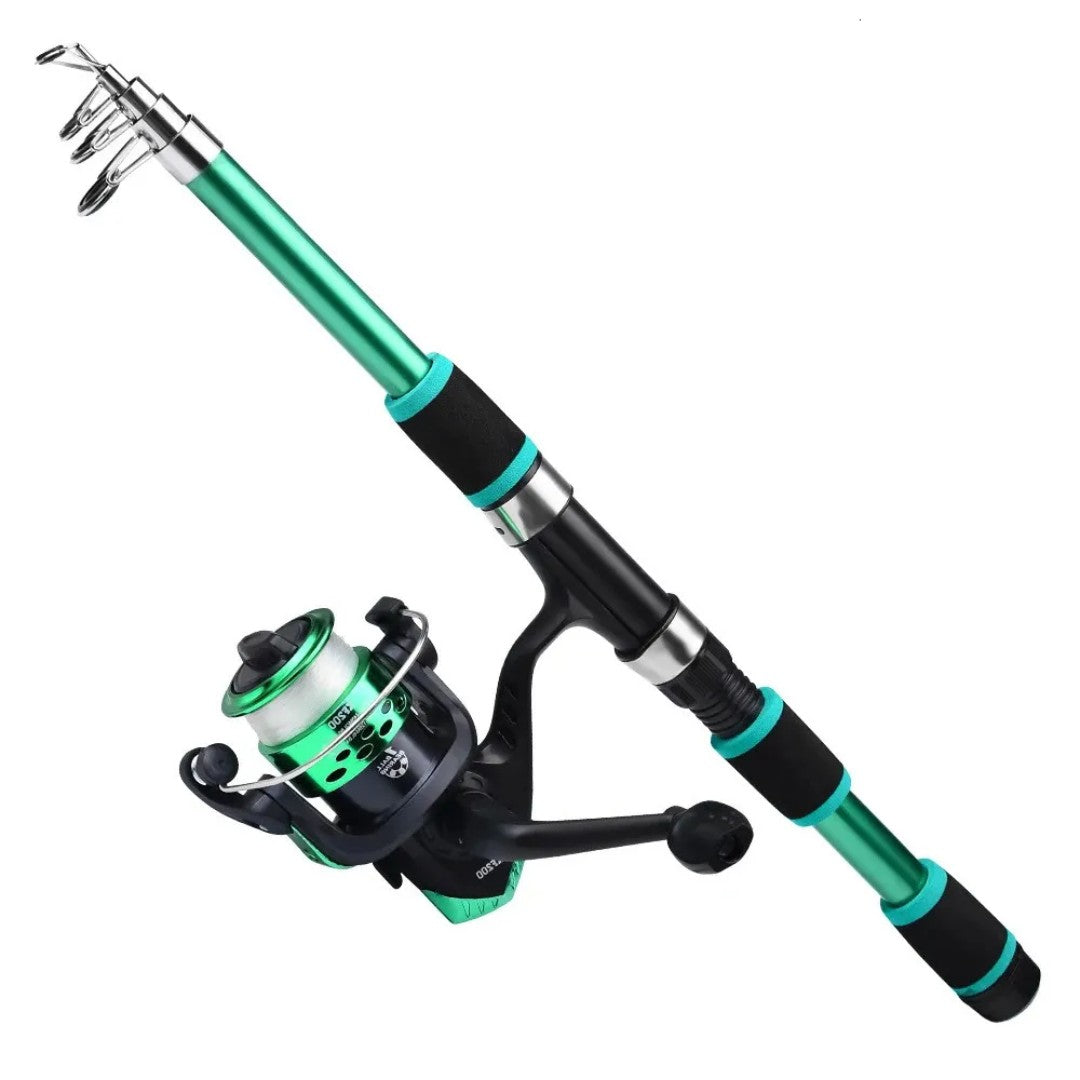 Telescopic Fishing Rod Set – Collapsible Rod & Reel Combo Kit - Green