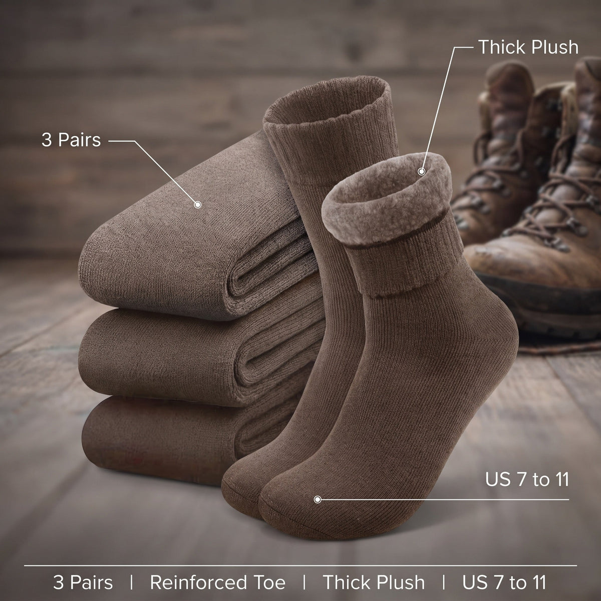 Thermal Hiking Socks 3-Pack – Thick Plush Reinforced Crew Socks