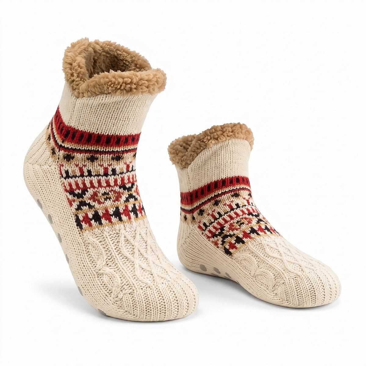 Thermal Knitted Socks – Non-Slip Silicone Grip Winter Socks - Beige
