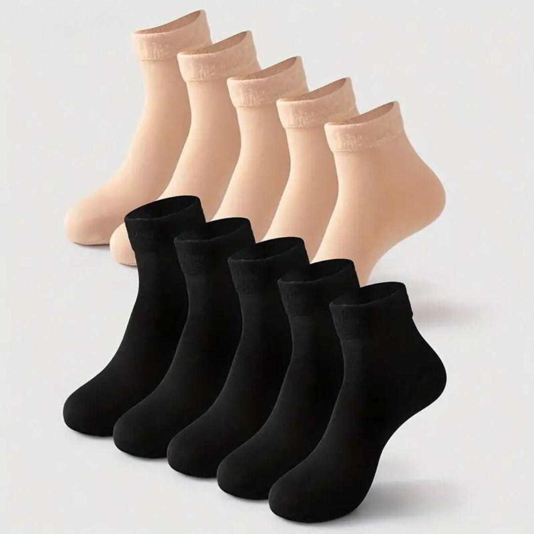 Thermal Winter Socks Multipack – Thick Warm Insulated Crew Socks - 5 Pairs Black + 5 Pairs Nude