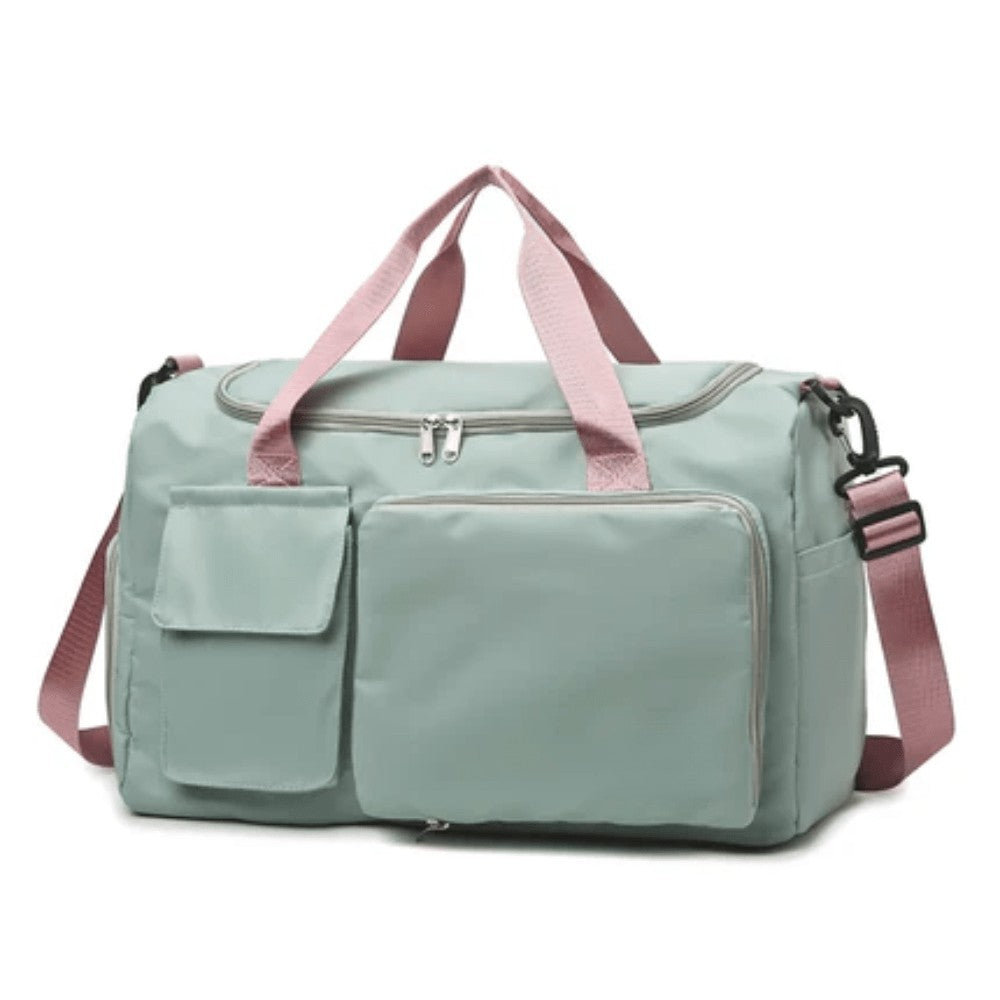 Travel Duffel Bag – Large-Capacity Shoe Compartment - Green Pink