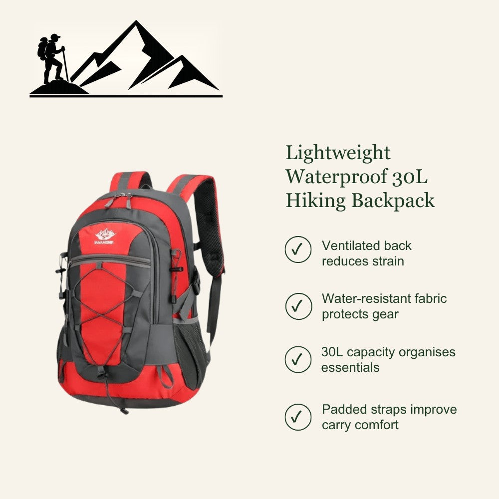 Ventilated 30L Hiking Backpack – Water-Resistant Daypack