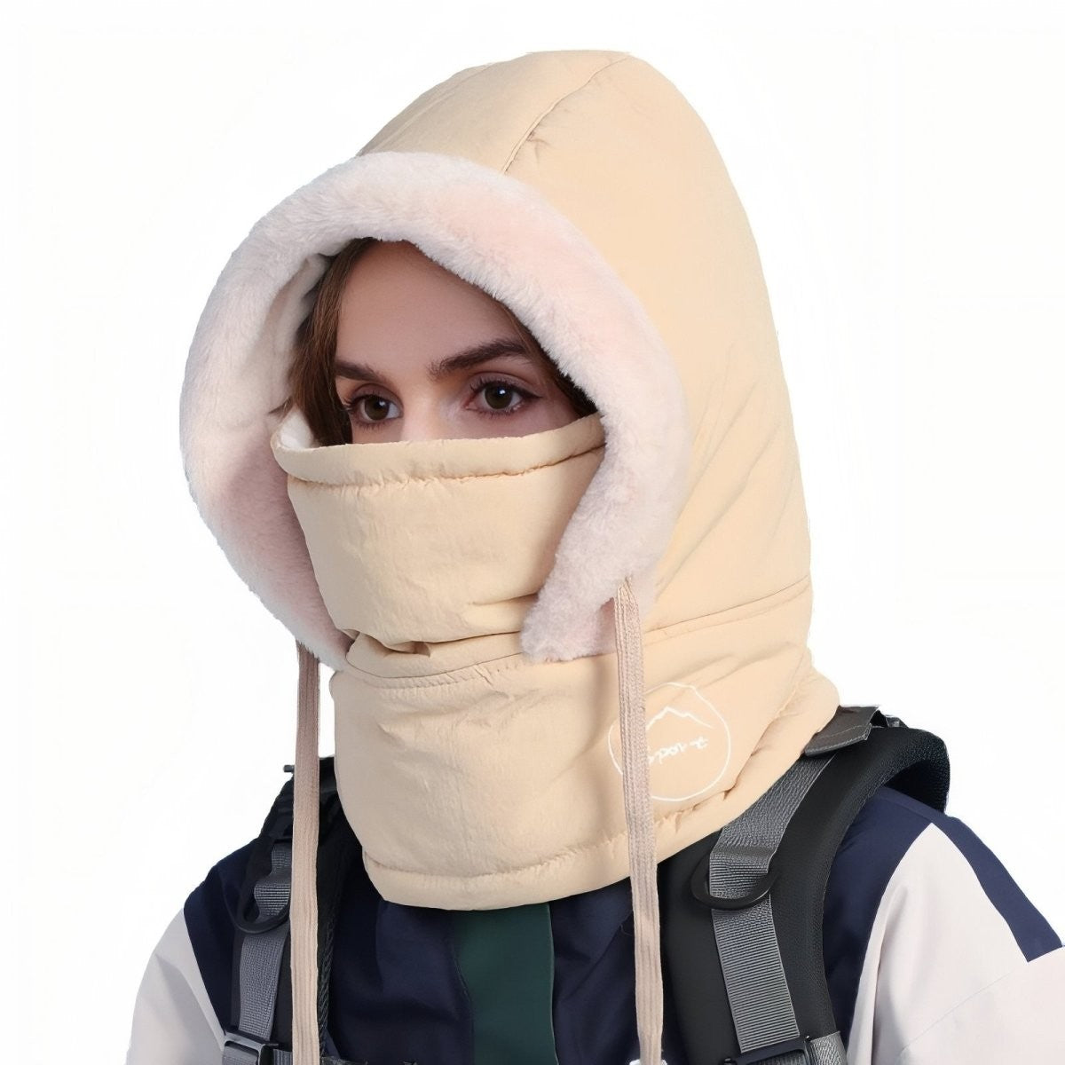 Water-Resistant Winter Balaclava – Faux-Fur Quilted Thermal Hood - Beige