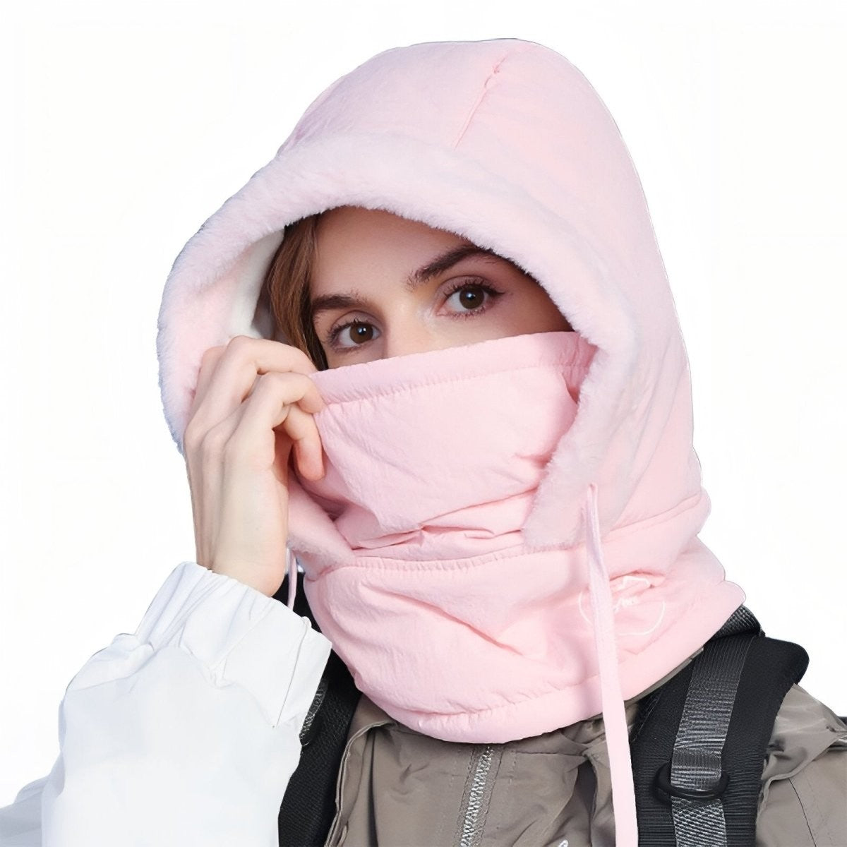 Water-Resistant Winter Balaclava – Faux-Fur Quilted Thermal Hood - Pale Pink