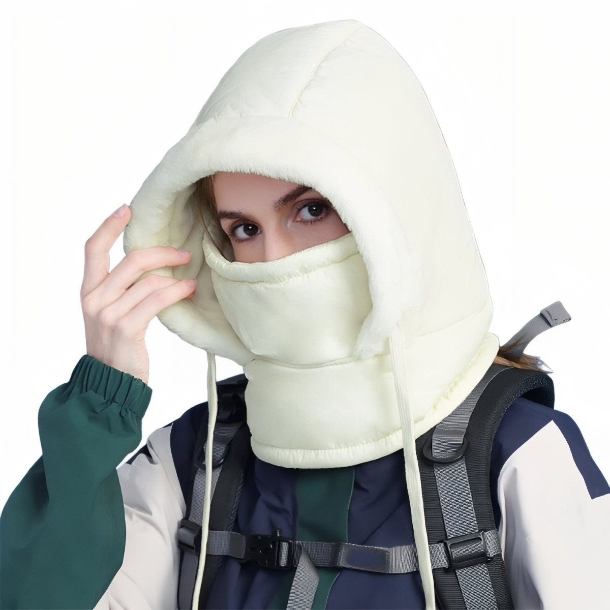 Water-Resistant Winter Balaclava – Faux-Fur Quilted Thermal Hood - White