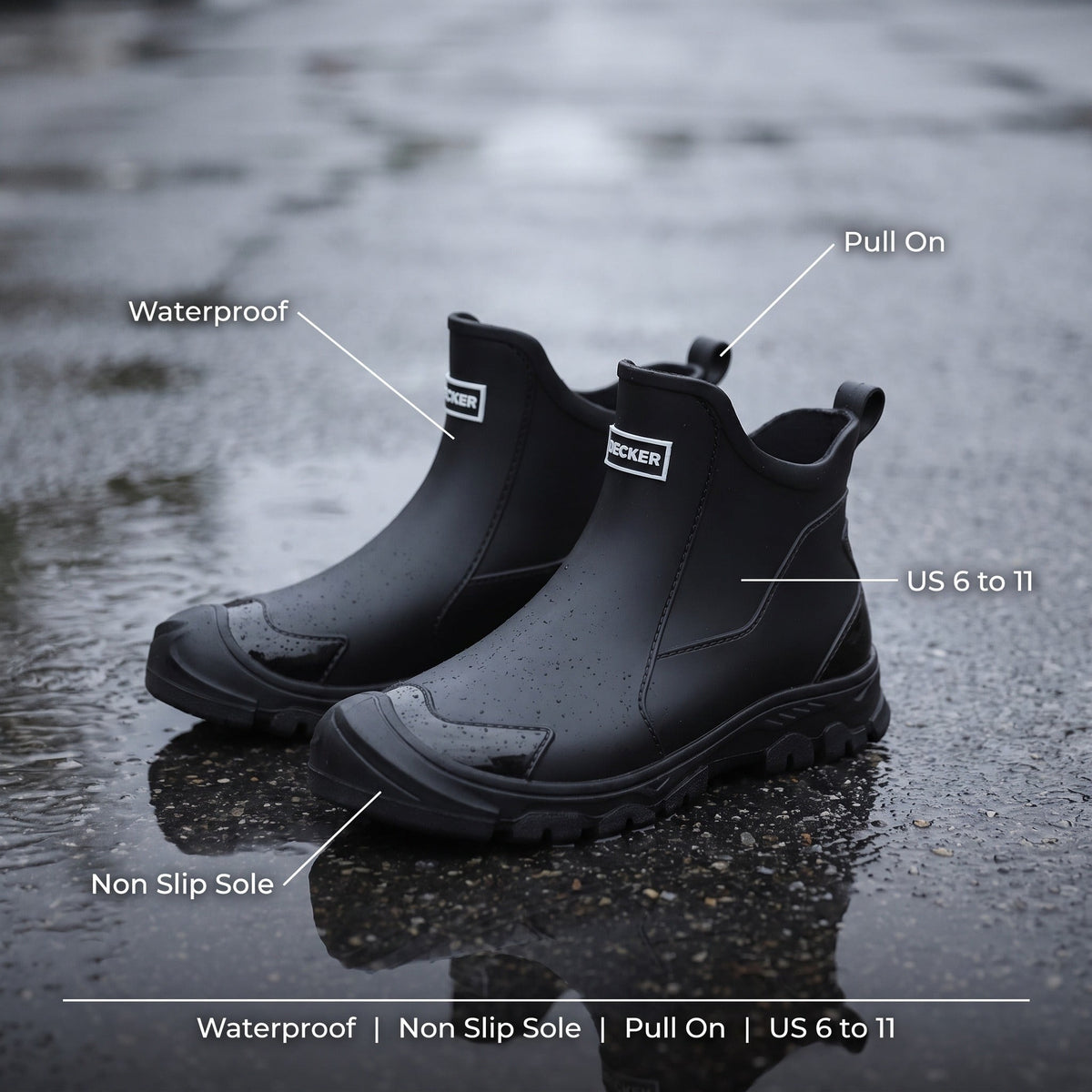 Waterproof Ankle Rain Boots – Non-Slip Rubber Pull-On Booties