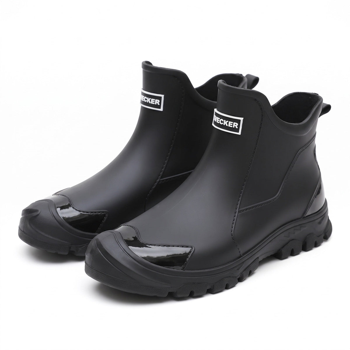 Waterproof Ankle Rain Boots – Non-Slip Rubber Pull-On Booties - Black