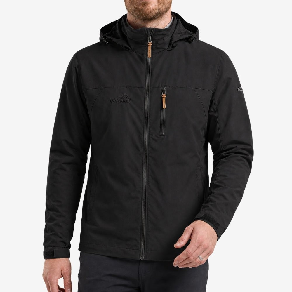 Waterproof Jacket – Lightweight Nylon-Shell Rain Layer - Black