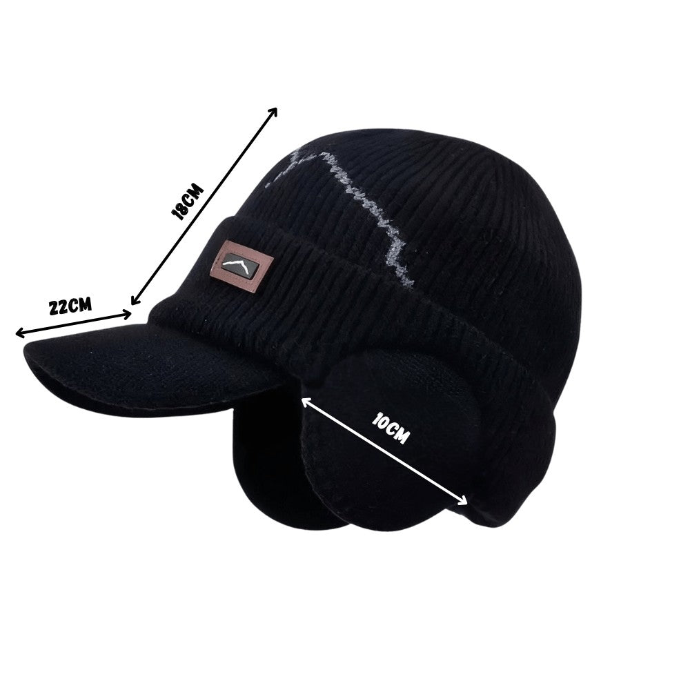 Winter Hat – Fleece-Lined Ear-Flap Visor Beanie