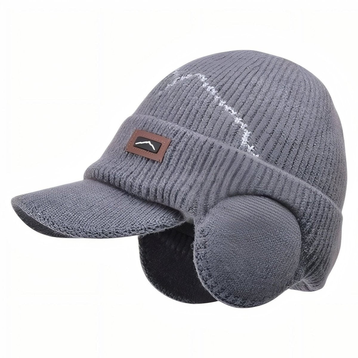 Winter Hat – Fleece-Lined Ear-Flap Visor Beanie - Dark Grey