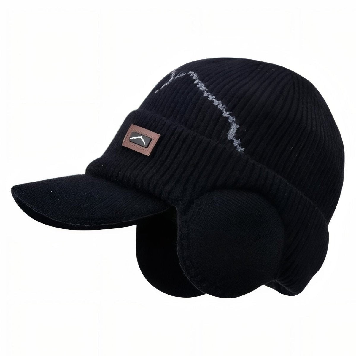 Winter Hat – Fleece-Lined Ear-Flap Visor Beanie - Ebony Black