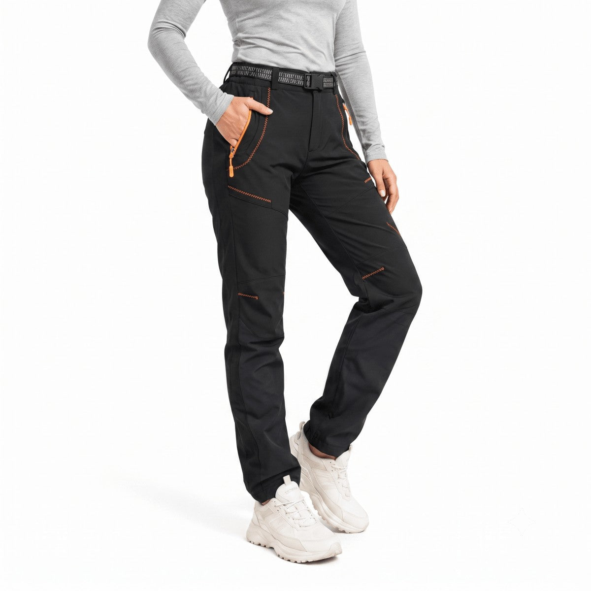 Women's Fleece-Lined Hiking Pants – Wind-Repellent - Black