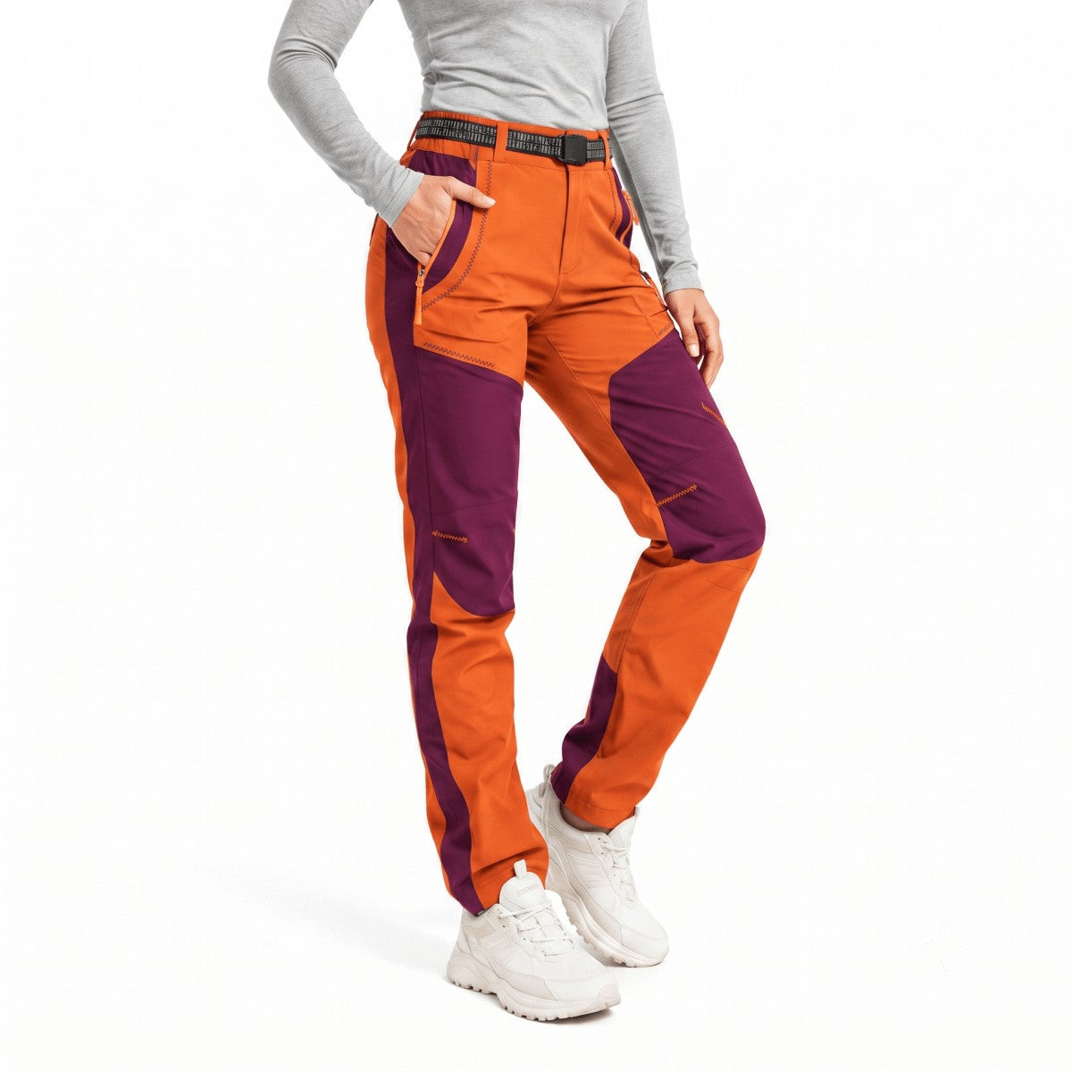 Women's Fleece-Lined Hiking Pants – Wind-Repellent - Bright Orange