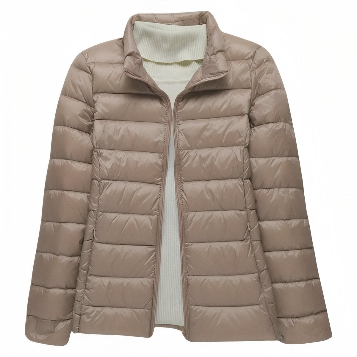 Women's Packable Down Hiking Jacket – Lightweight Hooded Layer - Beige (Hoodless)