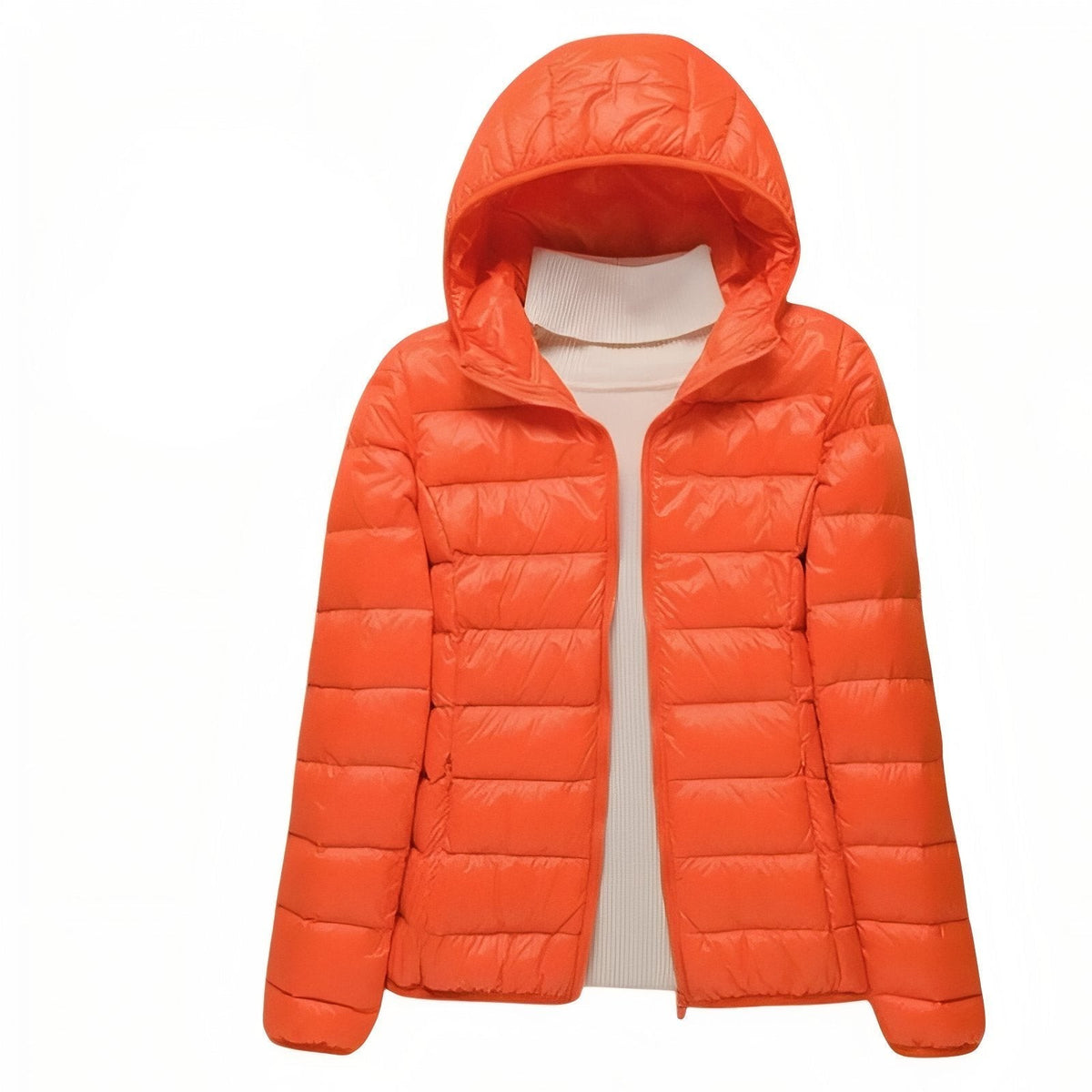 Women's Packable Down Hiking Jacket – Lightweight Hooded Layer - Orange