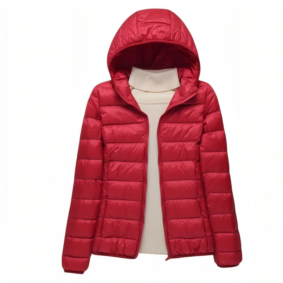 Women's Packable Down Hiking Jacket – Lightweight Hooded Layer - Red