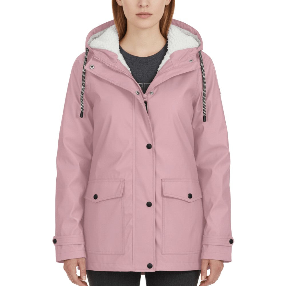 Women's Rain Jacket – Waterproof Windproof Storm-Flap Hooded - Bright Pink