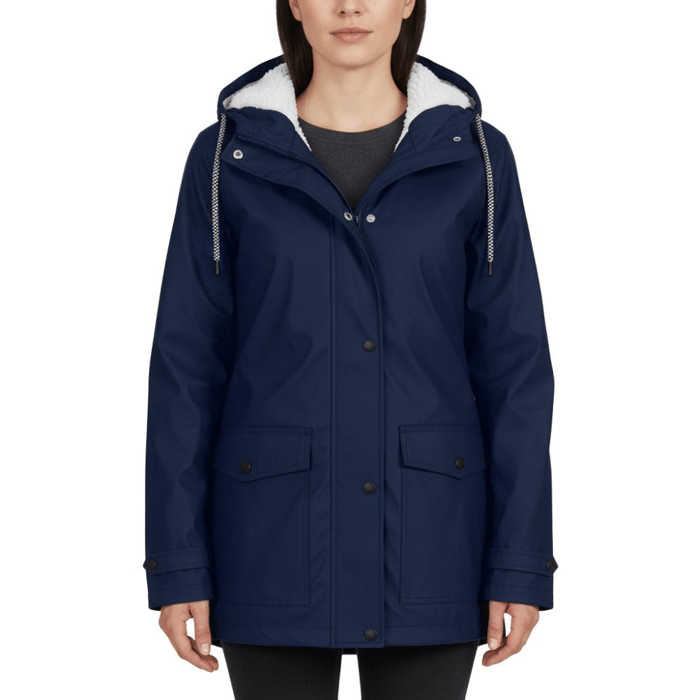 Women's Rain Jacket – Waterproof Windproof Storm-Flap Hooded - Dark Blue
