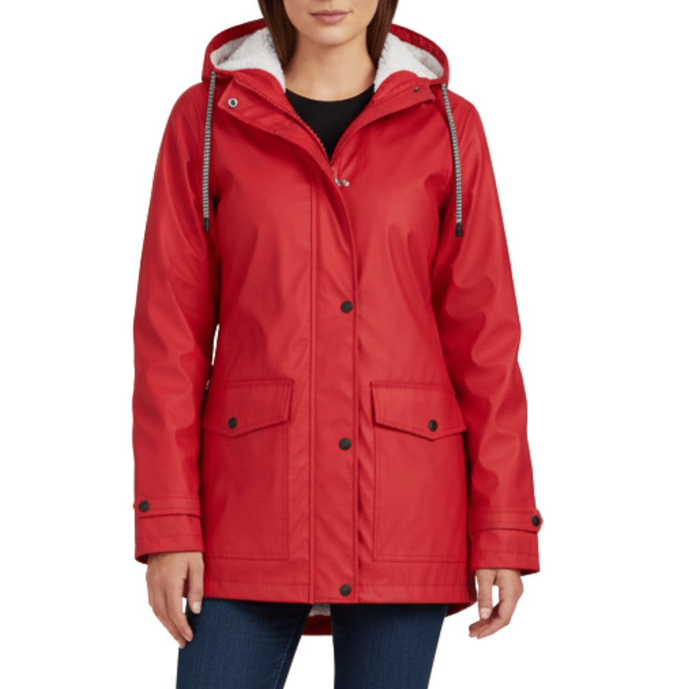 Women's Rain Jacket – Waterproof Windproof Storm-Flap Hooded - Red
