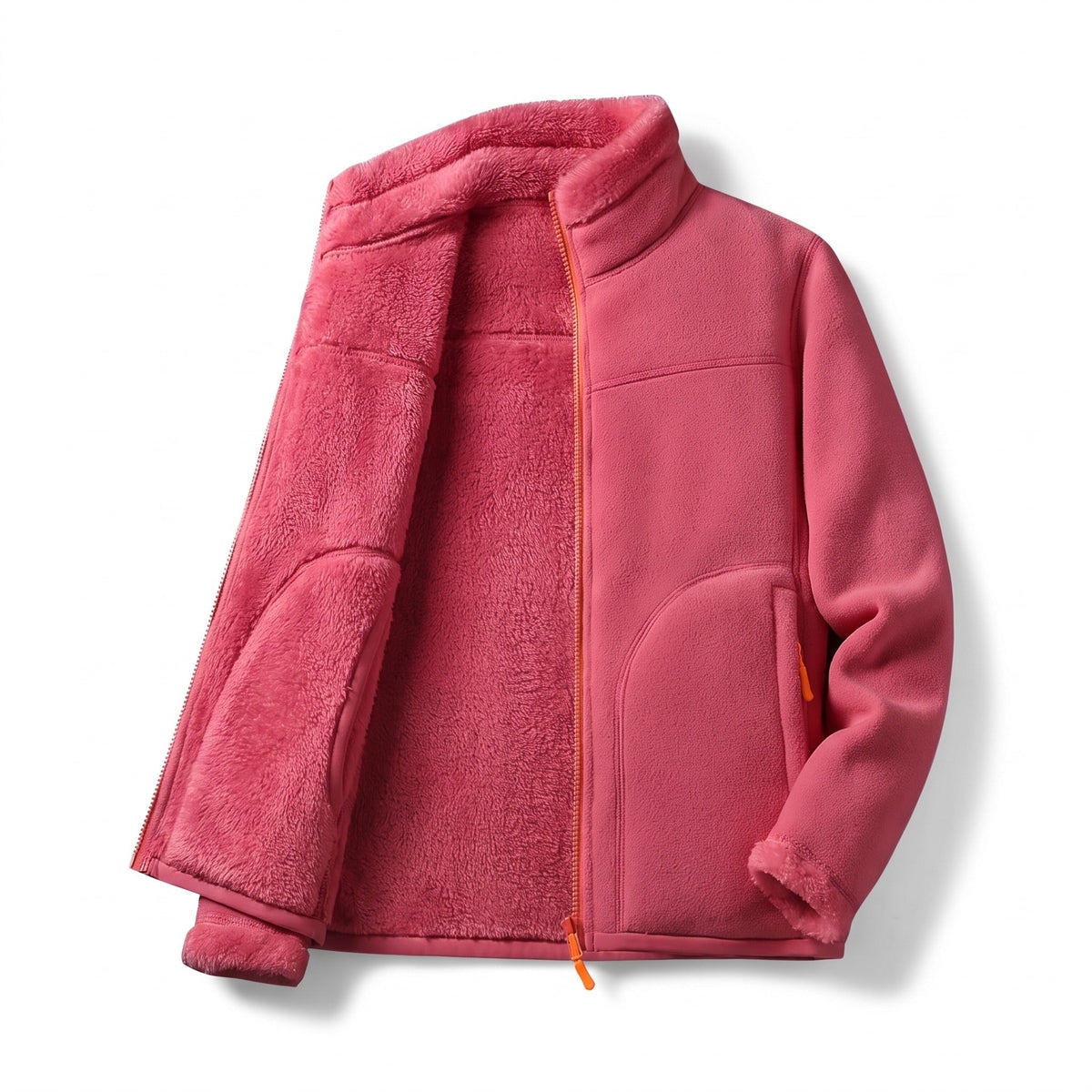 Women's Reversible Winter Coat – Thickened Fluffy Warm Jacket - Rose Red
