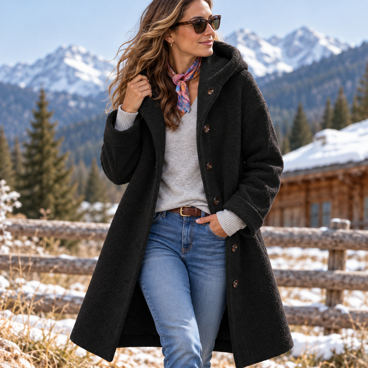 Women's Textured Hooded Coat – Cozy Lightweight Winter Coat