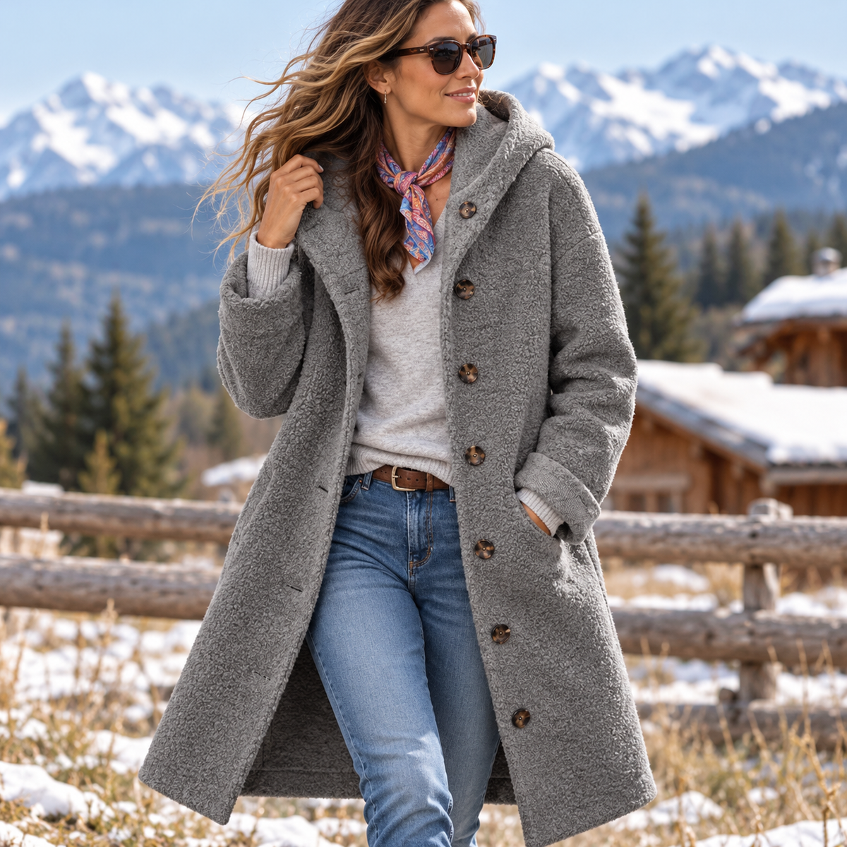 Women's Textured Hooded Coat – Cozy Lightweight Winter Coat