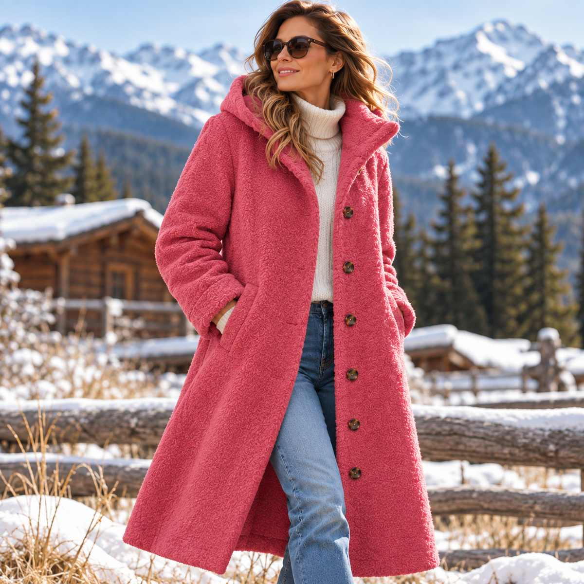 Women's Textured Hooded Coat – Cozy Lightweight Winter Coat