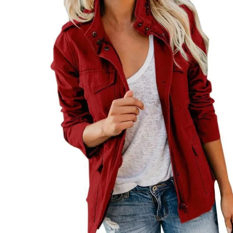 Women's Walking Jacket – Windproof Adjustable-Waist Layer - Red