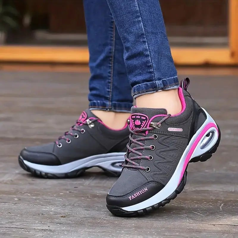 Women's Waterproof Hiking Shoes – Wide Toe Box, Arch Support - Gray / Pink